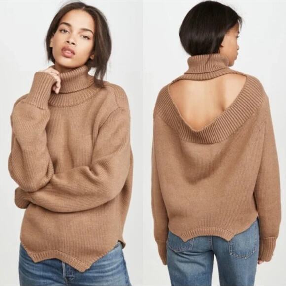 MONSE Upside Down Oversized Cutout Merino Wool Turtleneck Sweater Italy Taupe XS - Picture 1 of 8